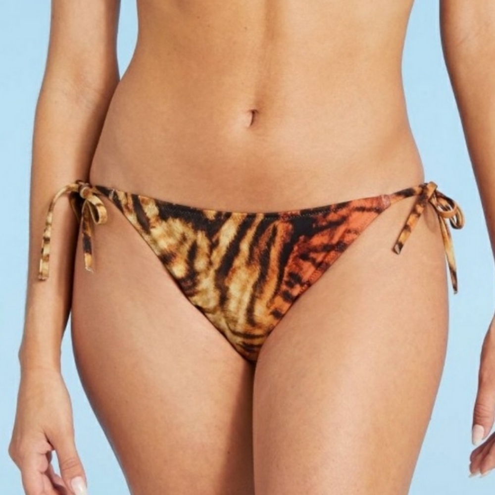 Shade & Shore Tiger Print Side Tie Cheeky Bikini Bottom Size S (4-6) #